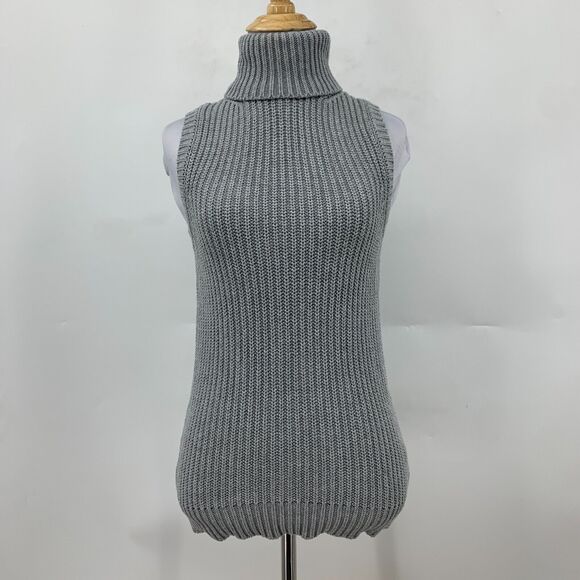 Michael Kors Sleeveless Funnel Neck Sweater Womens 2XS Grey Chunky Knit Stretch - Picture 2 of 15